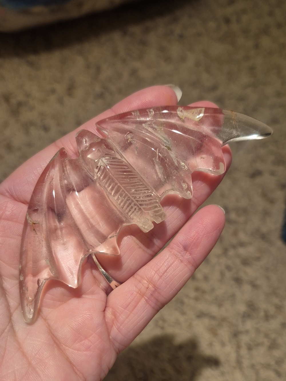Handcarved Clear Quartz Bat